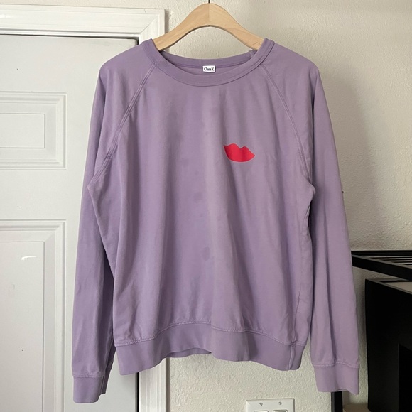 CLARE V lilac lavender cotton lips crew neck long sleeve pullover